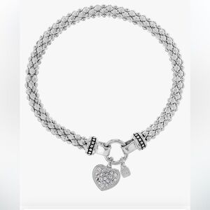 Silver crystal pave heart charm bracelet